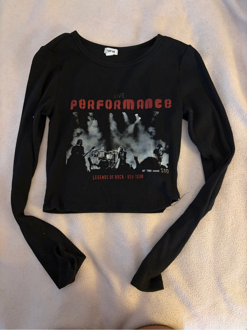 Garage Black Long-Sleeve Crop Top with Red 'Performance' Graphic